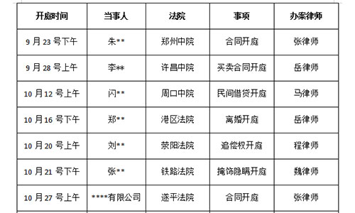 錦盾律所2021年9月23號(hào)-10月27<庭審公告>